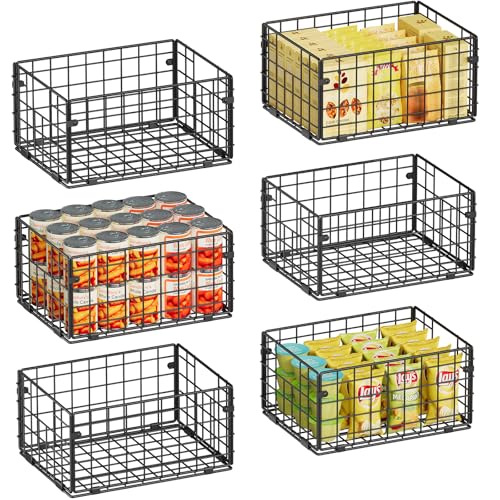 X-cosrack Metal Wire Basket Pantry Baskets Foldable Cabinet Organizers with Handles-6 Pack-12″x9″x6″, Food Storage Freezer Organizer Bins for Kitchen Bathroom Laundry Closet Garage – Patent Design