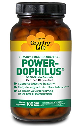 Country Life Power-Dophilus Dairy-Free Multi-Strain Probiotics 12 Billion CFUs - Digestive Health & Immune System Support - Promotes Microflora Balance Vegan, Non-GMO, Gluten-Free - 100 Vegan Caps