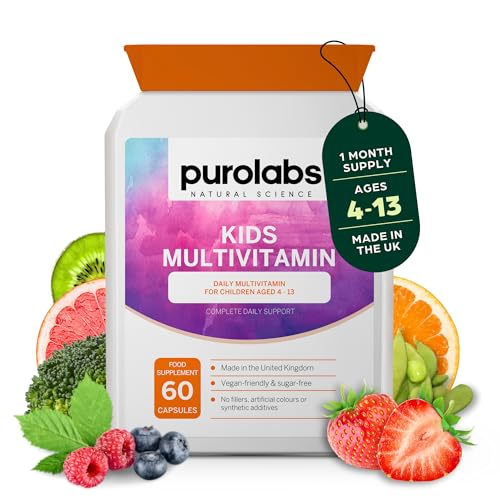Purolabs Kids Multivitamin – High Strength Multivitamin for Kids with 14 Essential Nutrients – Daily Immune Support – Sugar-Free Vegan Capsules – A Clean Alternative to Kids Multivitamin Gummies