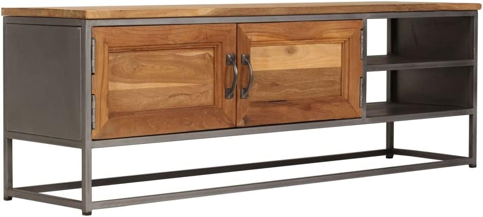 Reclaimed Teak TV Console Cabinet 47.2x13.4x11.8in Brown Steel Frame Rustic Entertainment Center for Living Room Bedroom