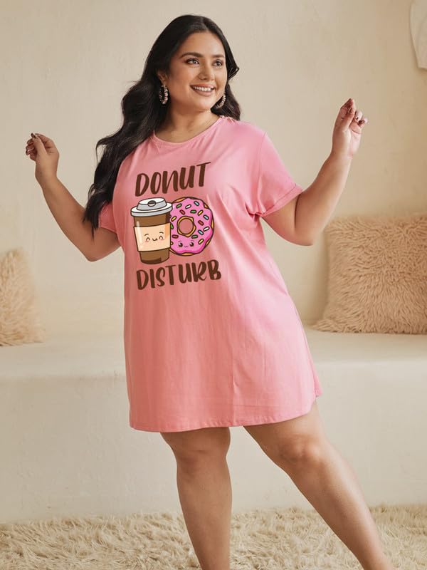 Image of Fflirtygo Women's Cotton Nighty | Printed Knee Length Nighty | Short Sleeve Nighty | Short Nightdress | Long T-Shirt | Regular Fit Night Gown | Nightwear | Sleepwear & Casual Wear Nighty