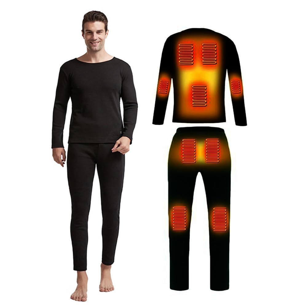 Ropa Interior Térmica para Hombre con 9 Zonas Térmicas, Camiseta y Pantalón Térmicos con Calefacción Eléctrica USB, Capa Base Térmica Lavable para Invierno,M