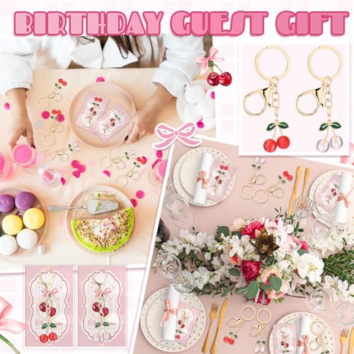 Sureio 20 Sets Cherry Keychain Party Gift Cherry Keyring Bulk Charm Accessories Souvenir for Women Guests Baptism - Thumbnail 6