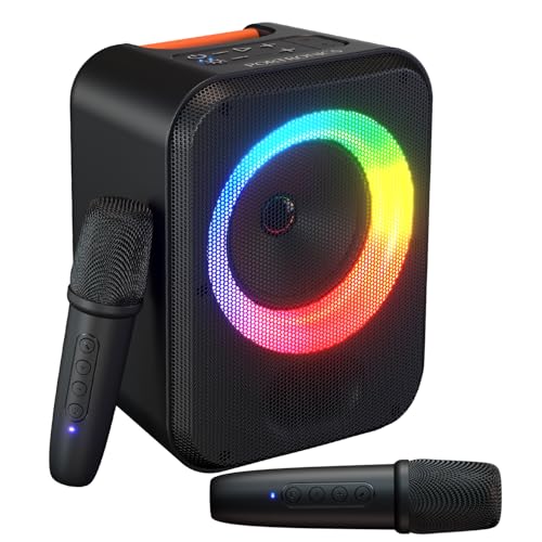 Portronics 30W Dash Wireless Bluetooth Portable Speaker with Dual Wireless Karaoke Mic, Echo Control, 5 Hour Playtime, RGB LED Light, Bluetooth V5.4, Easy Grab Handle, USB in, Type C Charging(Black)