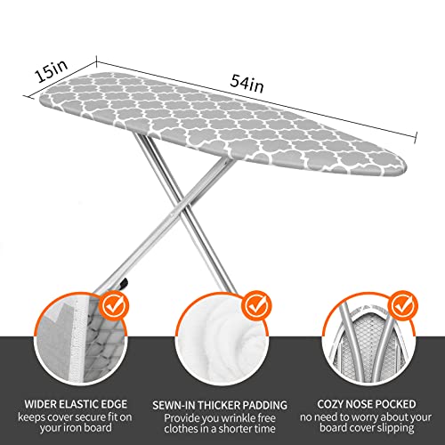 Ironing Board Cover And Pad, Heat Reflective & Stain Resistant Standard Full Size 15X54 Thick Padding Heavy Duty Iron Board Replacement Cover With Elastic Edge 4 Adjustable Fastener Straps #TOP1