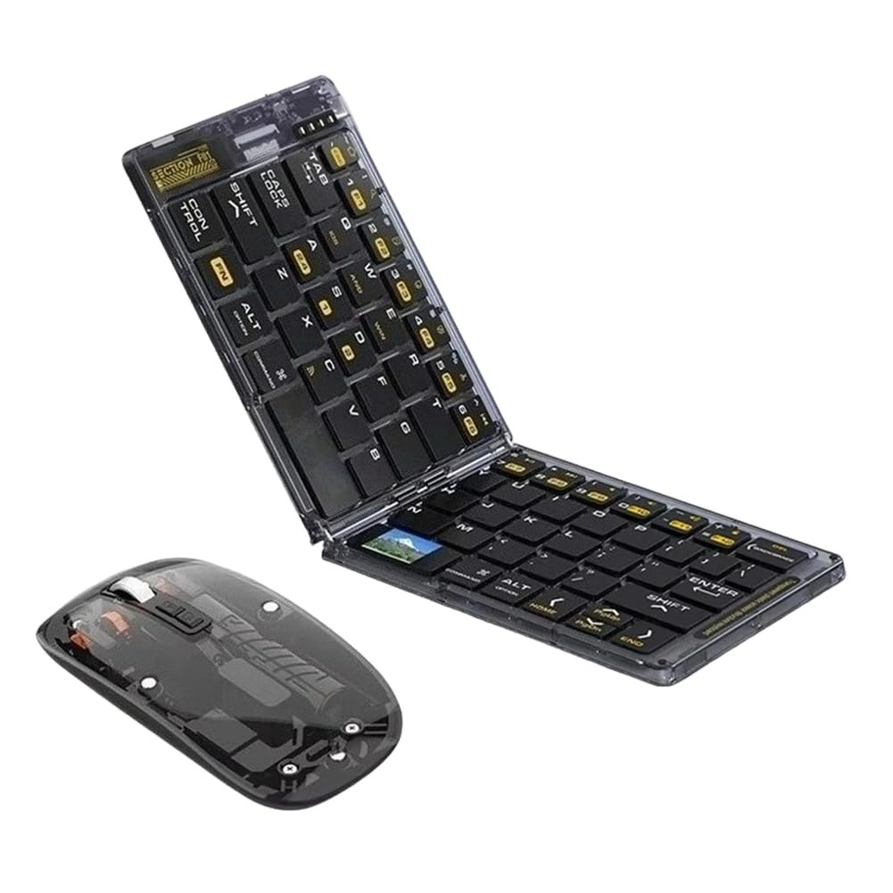 Teclado Inalámbrico Bluetooth Plegable Transparente con Kit de Ratón. Teclado de Viaje Plegable para Teléfono Inteligente y Computadora.