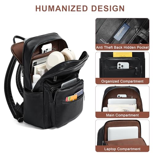 Leather Laptop Backpack for Women 15.6 Inch Laptop Travel Backpack Purse Casual Daypack with Laptop Compartment for College Work Nurse Business Weekender, Black2