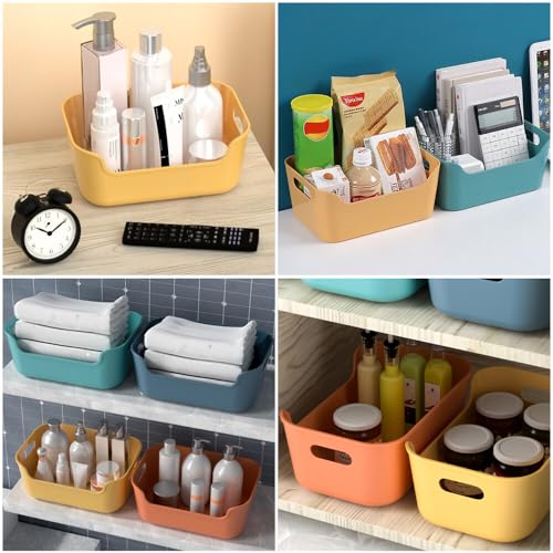 Bncxdc Plastikkorb, 8PCS stapelbare Aufbewahrungsbox, Kunststoff-Organizer-Aufbewahrungskörbe für die Küche, rechteckiger Aufbewahrungskorb für Schrank, Büro, Bad, Kleidung (4 Farben, 15,5x10,5x6 cm)