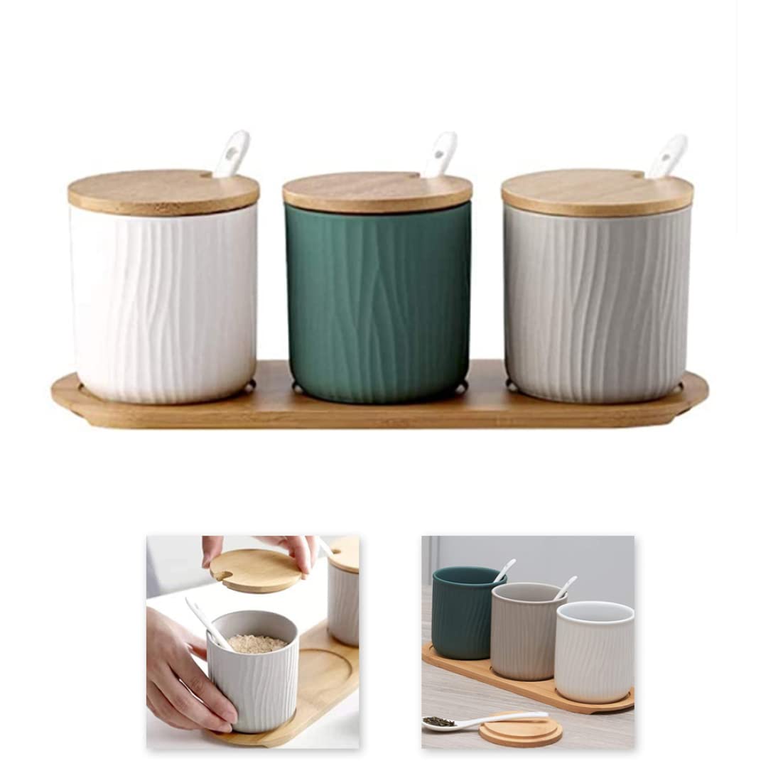 Ensemble de sucriers contenants à épices bouteilles d'assaisonnement en céramique pots à sucre avec cuillères et couvercles pour thé et café en vrac 3 pièces