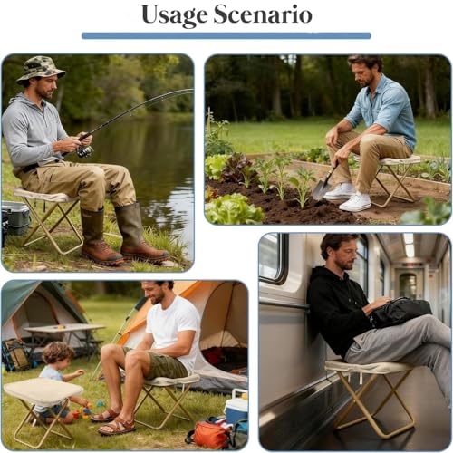 Image of Portable Folding Camping Stool, Lightweight Travel Seat with Carry Bag, Stainless Steel Frame, Waterproof Oxford Fabric, Compact Collapsible Chair Trekking, Beach & Outdoor Use Pack of 1