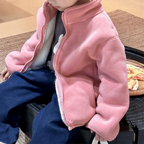 Fleece Zip Up Jacket for Kids Girls Solid Color Standing Collar Thicken Brushed Coat Toddler Boys Comfy Warm Clothes4