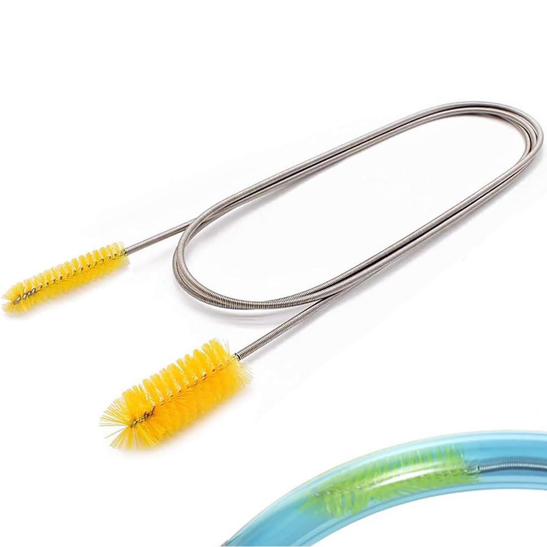 Tube Brushes, Spazzola flessibile per la pulizia degli scarichi da 200 cm, design a doppia testa, strumento sottile per la pulizia dei fori di scarico, adatto per cucine e bagni (giallo)