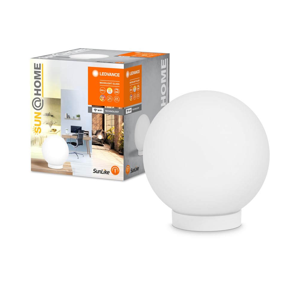 LEDVANCE SUN@HOME Moodlight Glass 200 mm, blanco, 8,5 W, 500 lm, ajuste de luz automático, regulable, larga duración, controlable mediante aplicación, IP20, 2200K-5000K