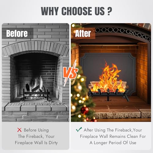 INNO STAGE 24 Inch Fireback for Fireplace- Iron Fireplace Back Plates with Feet, Fireplace Wall Protection, Fireplace Heat Reflect, Black by INNO STAGE - Image 2