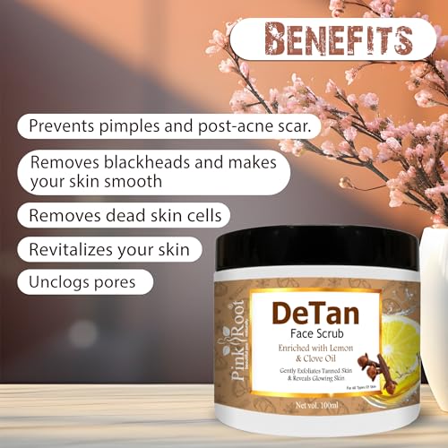 Image of Pink Root Detan Face Scrub 100ml, Enriched with Lemon Extract & Clove Oil, helps in Tan Removal, Blackheads and gives smooth, clean & dirt free skin