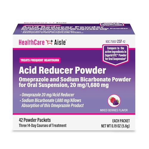 HealthCareAisle Omeprazole and Sodium Bicarbonate Powder for Oral Suspension 20 mg/1 680 mg - 42 Packets - Acid Reducer - Effective Acid Reflux Medicine Treats Frequent Heartburn