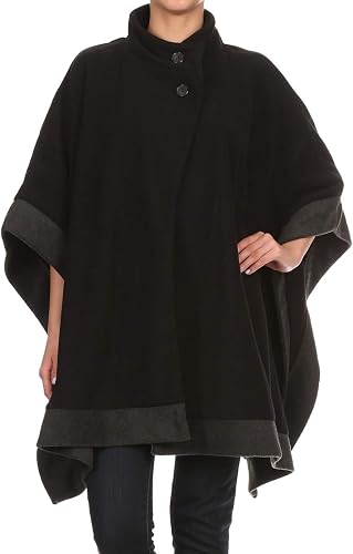 BYOS Womens Winter Cozy Solid Open Front Button Fleece Poncho Coat