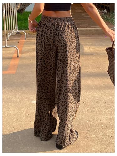 OYOANGLE Women's Graphic Print Drawstring Elastic High Waist Long Pants Y2k Wide Leg Casual Trousers with Pockets2