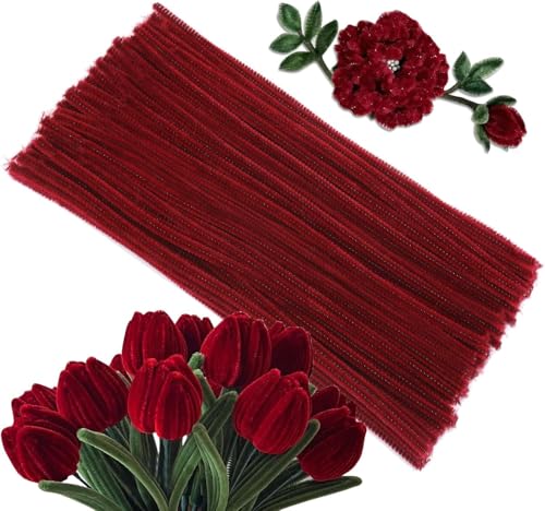 Image of TRAIS-200 PCS Pipe Cleaners Wine Red Chenille Stems for Crafts, Fuzzy Craft Pipe Cleaners, Soft Flexible Bendable Sticks for DIY Art Supplies, Kids Crafts, School Projects (Wine Red & Emerald Green)
