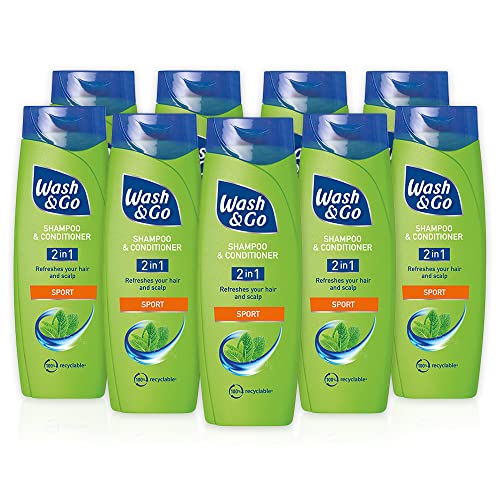 Wash & Go Sport 2 in 1 Shampoo & Conditioner Mens Hair Shampoo For All Hair Types Bulk Pack x 9 bottles