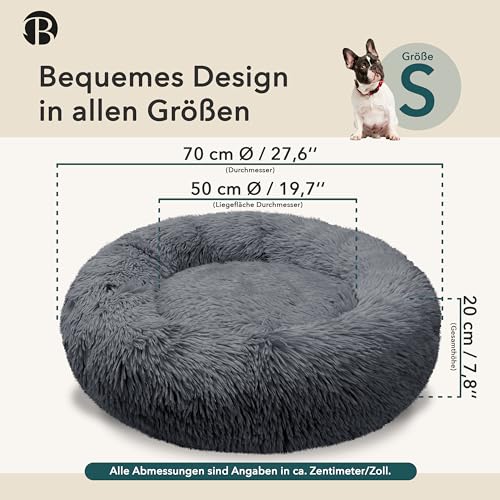 bluzelle Orthopädisches Hundebett für Mittelgroße Hunde, 70cm Donut Kissen Waschbar Memory Foam Rund, Hundekorb Hundekissen Flauschig Plüsch Kunstfell Weich, Farbe:Dunkel-Grau
