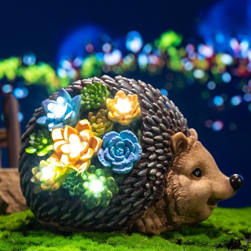 TERESA'S COLLECTIONS Garden Ornaments Outdoor for Garden Decorations, Hedgehog Gifts with Solar Lights, Waterproof Animal Statues for Garden Decoration Patio Lawn Balcony, 21cm