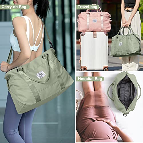 Travel-Duffel-Bags-for-Women-Men-Sport-Gym-Tote-Bag-with-Wet-Pocket-Waterproof-Weekender-Overnight-Bag-Carry-On-Bags-with-Trolley-Sleeve-for-Airplanes-GreyGreen