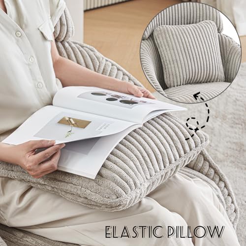 Furniliving Modern Living Room Chair, Swivel Accent Chair for Living Room Desk Chair with Arms Bedroom Chair with Headrest Sofa Chair Side Chair with Pillow Armchair,Corduroy, Grey - Thumbnail 6