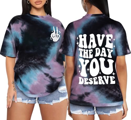 Tie Dye Shirt Women - Oversized Tie Dye T Shirt Short Sleeve Round Neck Casual Trendy Graphic Tee for Girls