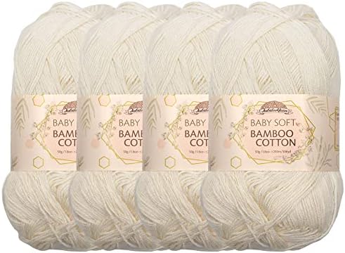 JubileeYarn Baby Soft Bamboo Cotton Yarn - 50g/Skein - Shades of Neutral Tones - 4 Skeins