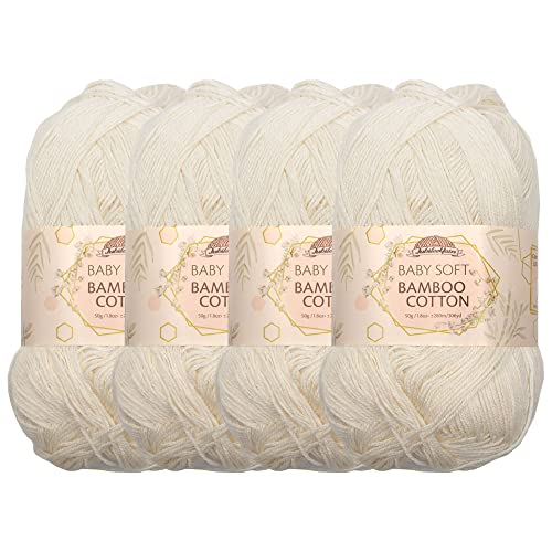 JubileeYarn Baby Soft Bamboo Cotton Yarn - 50g/Skein - Almond Milk - 4 Skeins