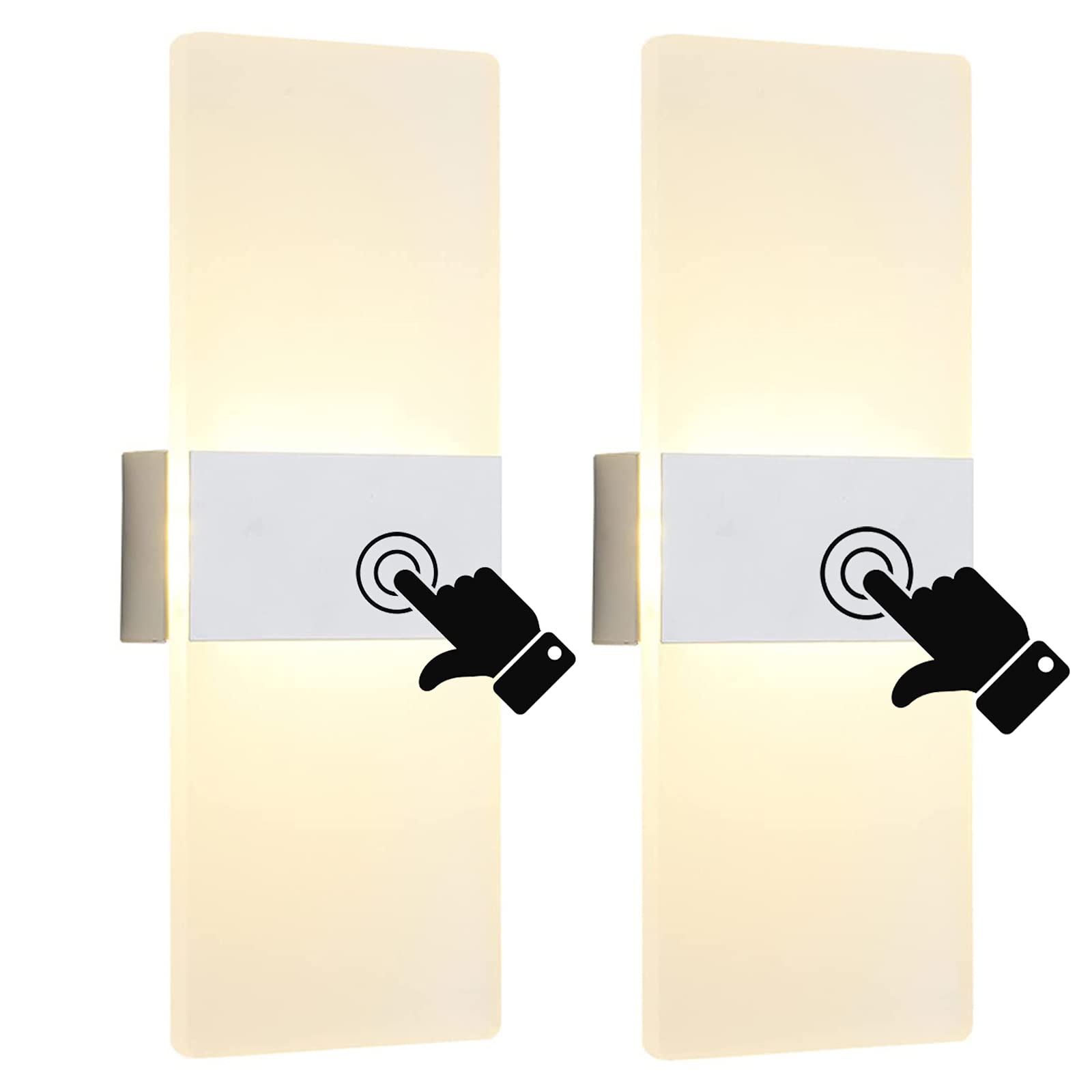 VOMI 2 Pack LED Batteria Applique da Parete Smart Toccare Interruttore Dimmerabile Lampada da Parete Interno Portatile Magnetico Luce Notturna 2.8 W per Scale Camera da Letto Bianca,Warm light