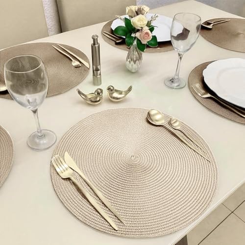 Kit 6 Peças Jogo Americano Redondo - Sousplat Redondo para Mesa Posta - Jogo Americano Elegante para Jantar, Almoço e Café - UpShop (Areia)