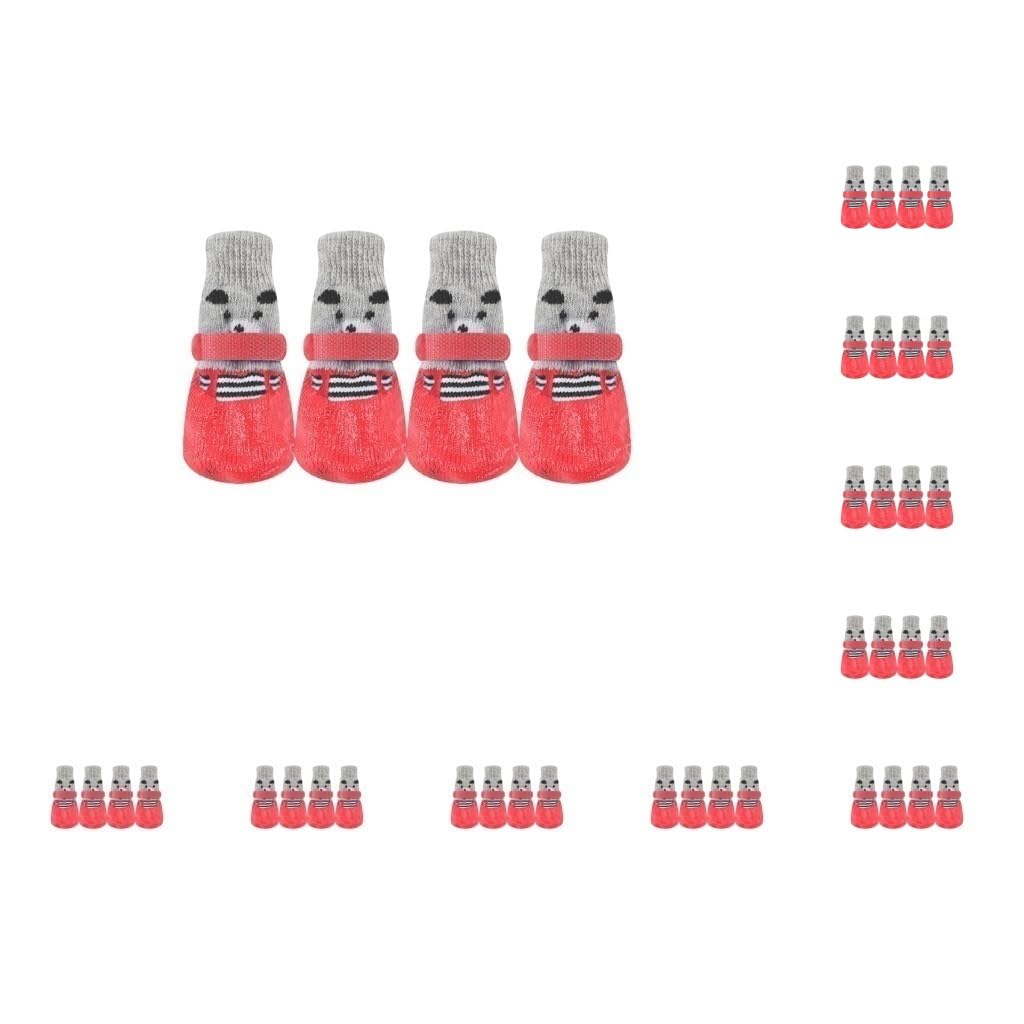 Lot de 10 chaussures de pluie et de neige chaudes pour animal de compagnie avec semelle en caoutchouc et couvre-pattes, chaussures épaisses pour petit chien, rouge, taille L