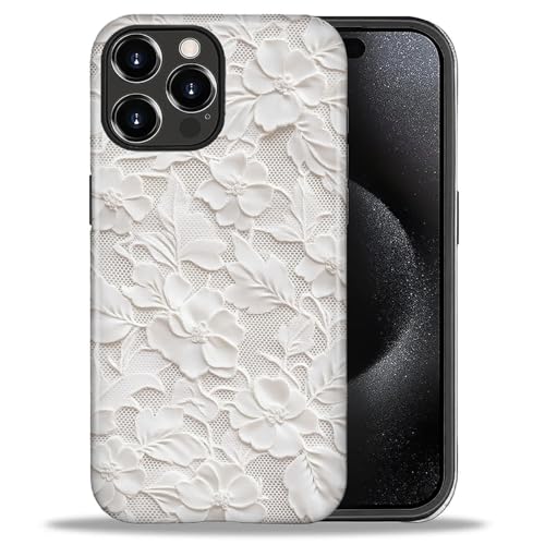 Coque iPhone 16 Pro DAIZAG en TPU souple à motif dentelle florale blanche antichoc