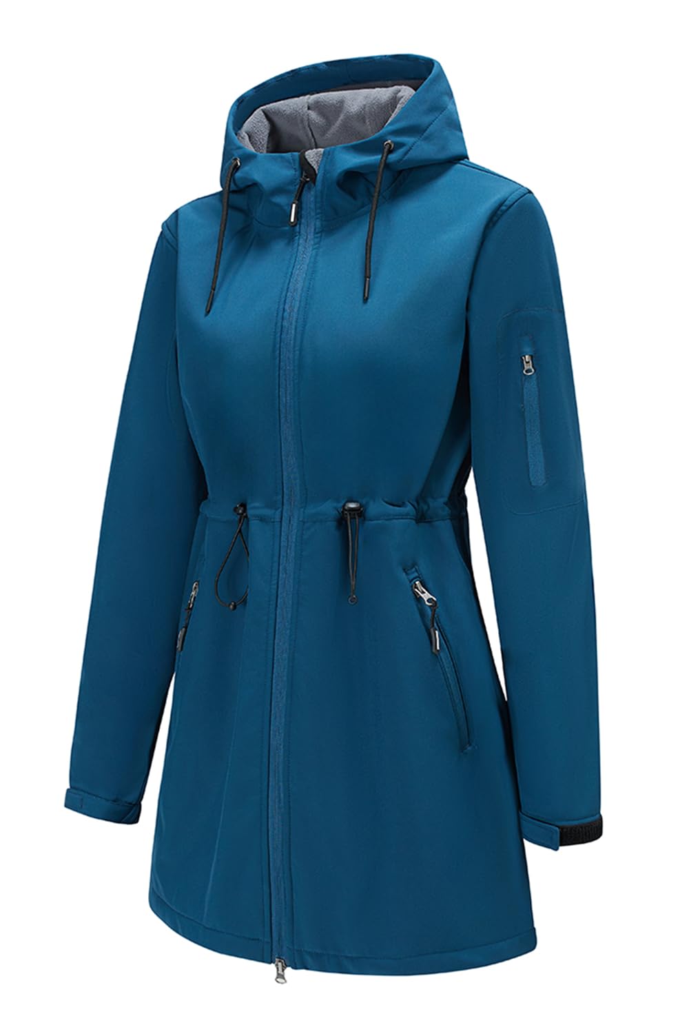 FARVALUE Women's Long Softshell Jacket Waterproof Lightweight Warm Windproof Hooded Fleece Lined Rain Coat for Outdoor