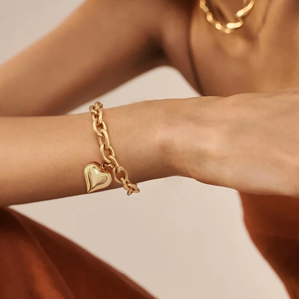 Pearl Bracelets For Women Gold Plated Chain Link Bracelets Bow Heart Charm Bracelets - Image 2