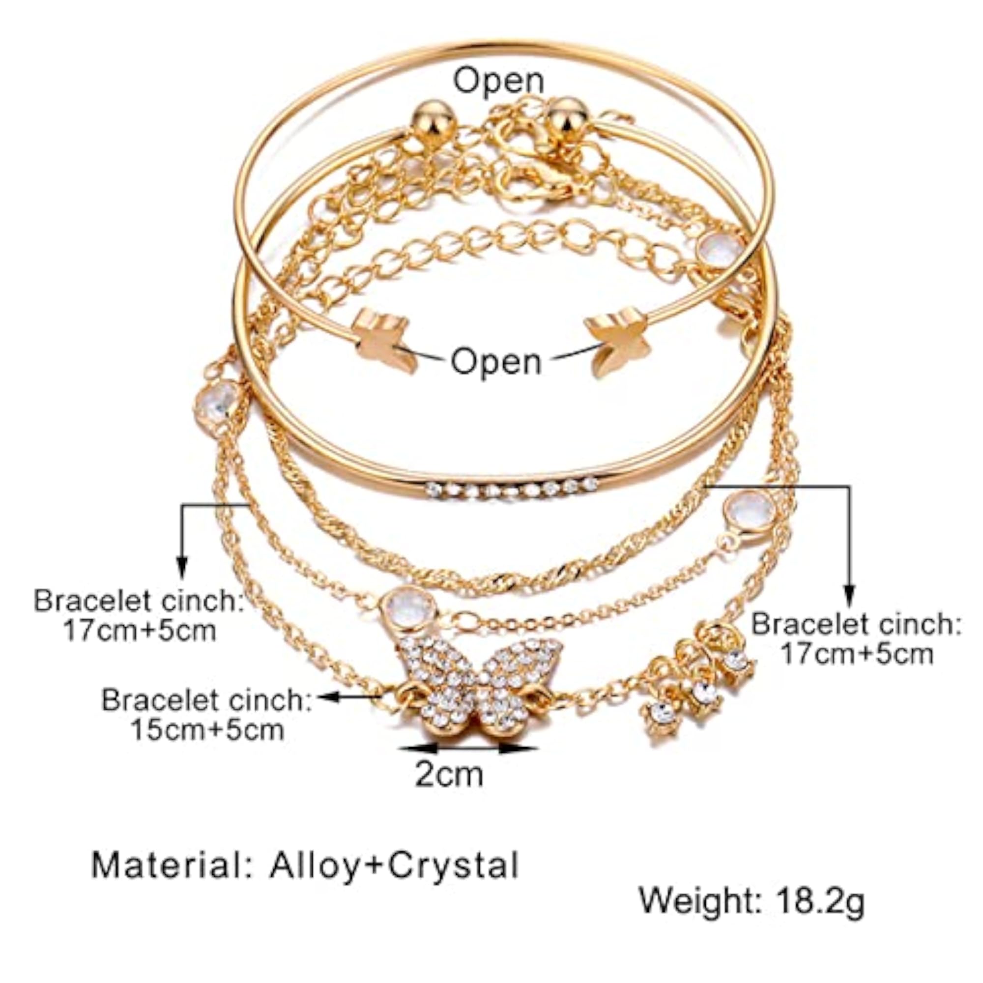 Butterfly Inspired Stackable Bracelet Set, 5pcs