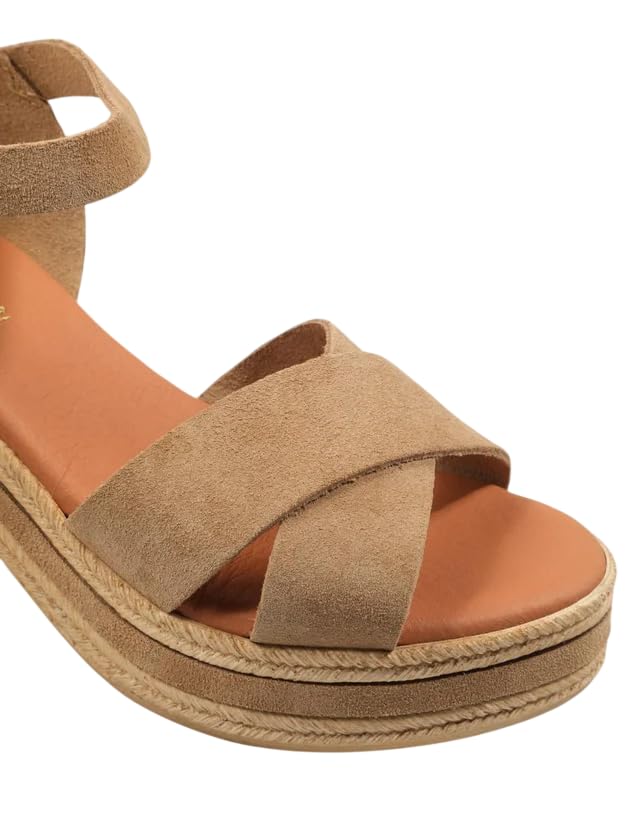 REBECA HOPE Sandalias de Tacón Ancho para Mujer con Plataforma, Color Beige, Tacón Cómodo para Fiesta, Boda, Oficina y Eventos, Modelo VERAZ 90779