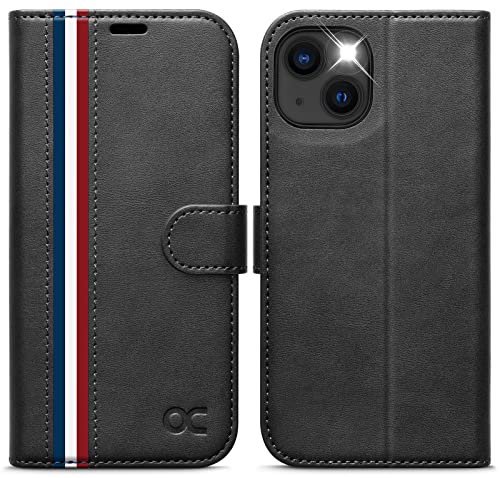 OCASE iPhone 13 Hülle Handyhülle [Premium PU Leder] [Kartenfach] [Magnetverschluss] RFID Schutzhülle Klapphülle Handytasche LederhülleTasche Etui Kompatibel für iPhone 13 Stilvoll Schwarz Cover