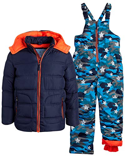 Wippette Boys' 2-Piece Heavyweight Snowsuit with Puffer Jacket and Snow Bib Pants, Size
