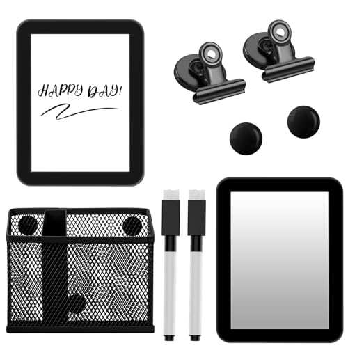 Magnetic Locker Accessories Set, Back to School Essentials (with Magnetic Whiteboard, Locker Mirror, Pen Holder, Marker, Round Magnet) School Locker Black Decor, Work Locker Organizers