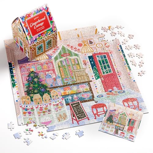 Galison - Rompecabezas Gingerbread Cottage de 500 piezas para adultos con caja en forma de casa, Navidad, papel reciclado, tamaño terminado 20" x 20" miniatura 3