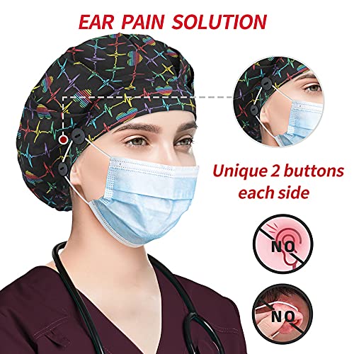 Image of ABAMERICA Bouffant Caps with Button and Sweatband, Adjustable Scrub Caps for Women Men, One Size Multi Color
