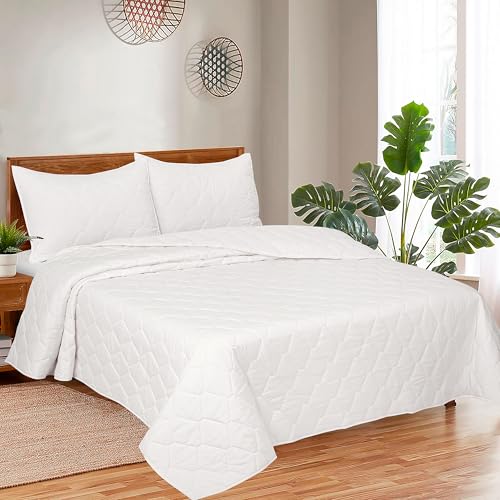 Image of ROYALE LINENS Twin Size 2 pc Quilt Set - Soft Lightweight 100% Microfiber Quilted Set - Solid Bedspread - Quilted Blanket Thin Comforter - Bedding Coverlets for All Seasons (Ivory, 1 Quilt- 1 Sham)