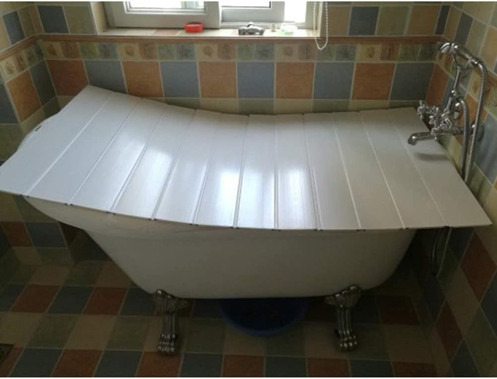 JATIBOSH Bathtub Tray Bath Lid White PVC Folding Storage Stand Not Taking Up Space (Color : White, Size : 124x80x0.6cm)