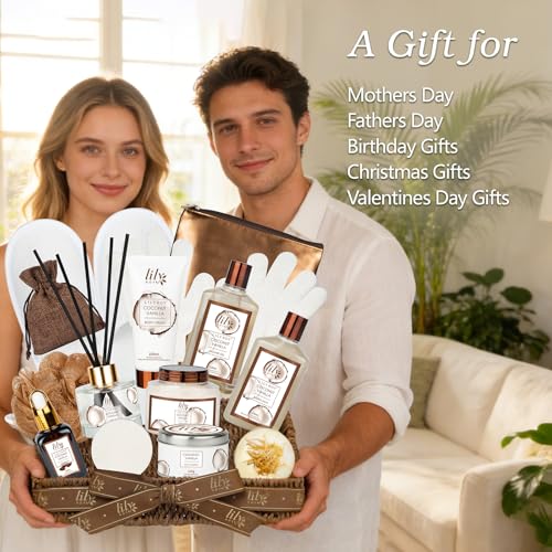 image for LILY ROY Coconut Vanilla Spa Gift Basket for Women & Men – 17-Piece 