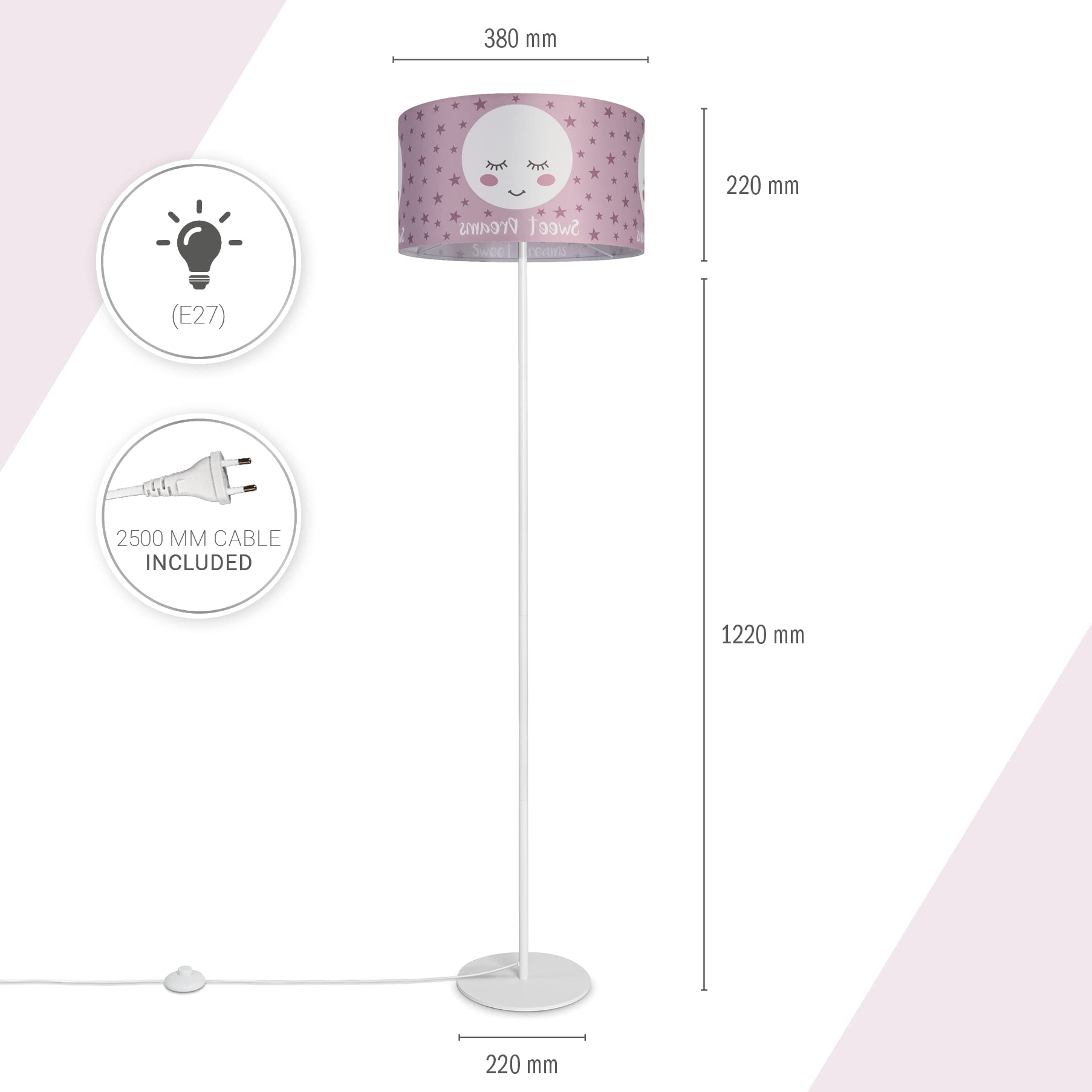 Paco Home Lampadaire Lampe Enfant Lampe Lecture Chambre Enfant Abat-Jour Tissu Rond Ã?toiles Lune Bébé E27