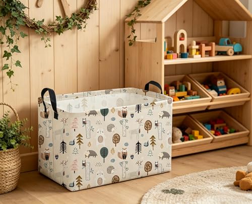 Image of Sanjiaofeng Rectangular Cute Animals Storage Baskets,Foldable Kids Toy Clothes Bins for Bedroom,Woodland Animal Basket,Books Box, Gift Basket(Tree Trunk Animals)