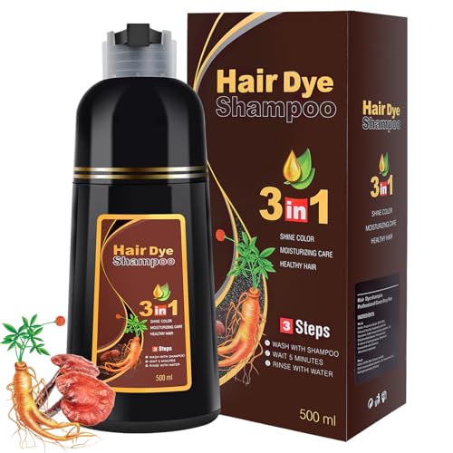 Champú Colorante para Pelo Teñido o Natural, Champú 3 en 1 para Cubrir las Canas, Champu Tinte Canas, Nutre y Oscurece para Hombres Mujeres, 500ml (Marrón castaño)